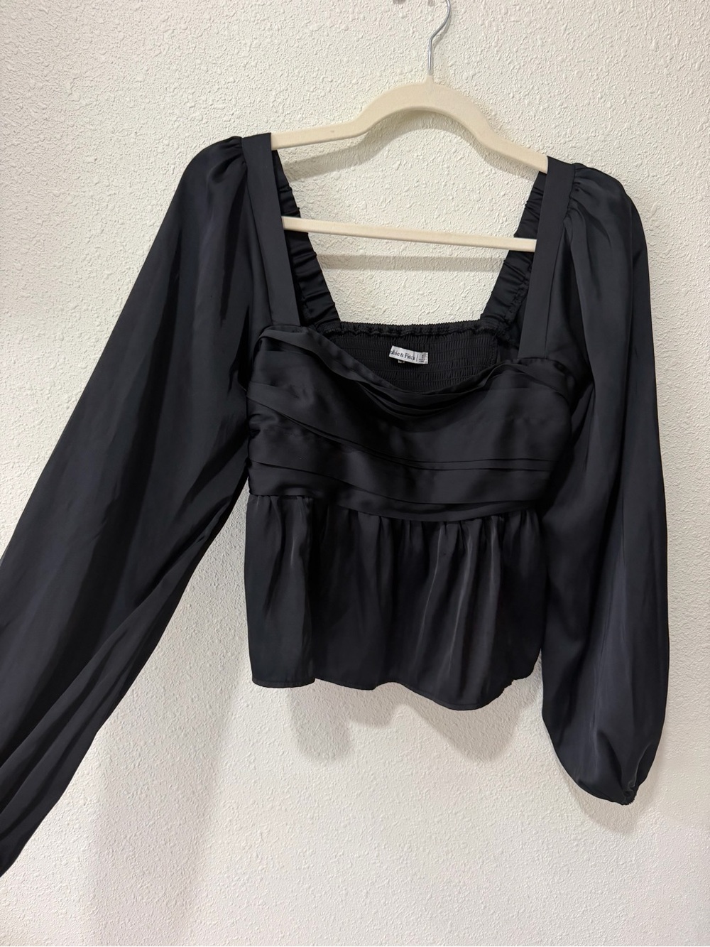 Abercrombie & Fitch Emerson Top Satin Babydoll Peplum Black Longsleeve Womens S